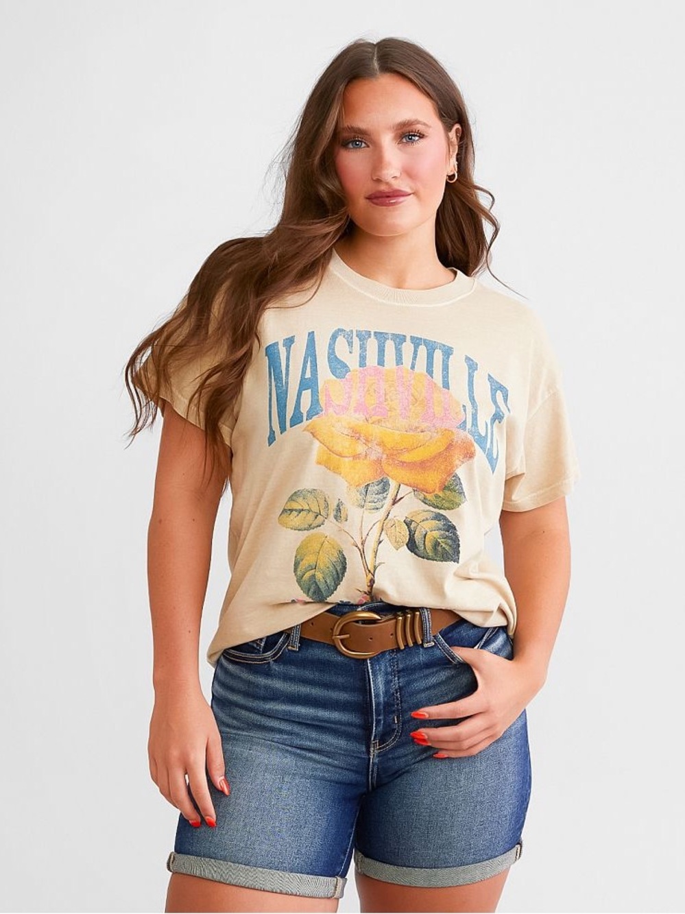 GIRL DANGEROUS Nashville Rose Oversized Cotton T-Shirt Tan Medium